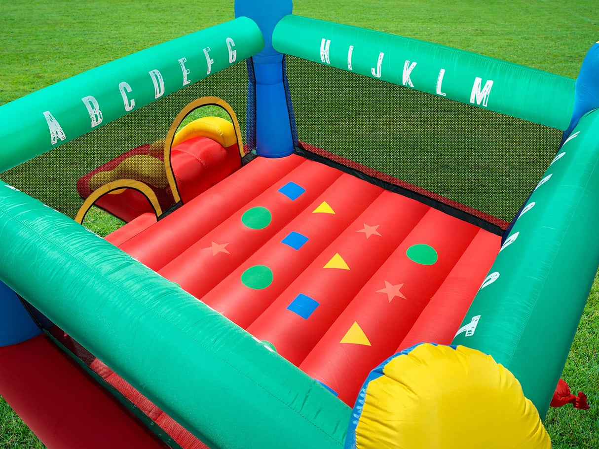 Funormous Educational Inflatable Bouncy House for Kids Outdoor Jump 'n Slide Bounce House with Blower Included for Kids Ages 3-8 Funormous