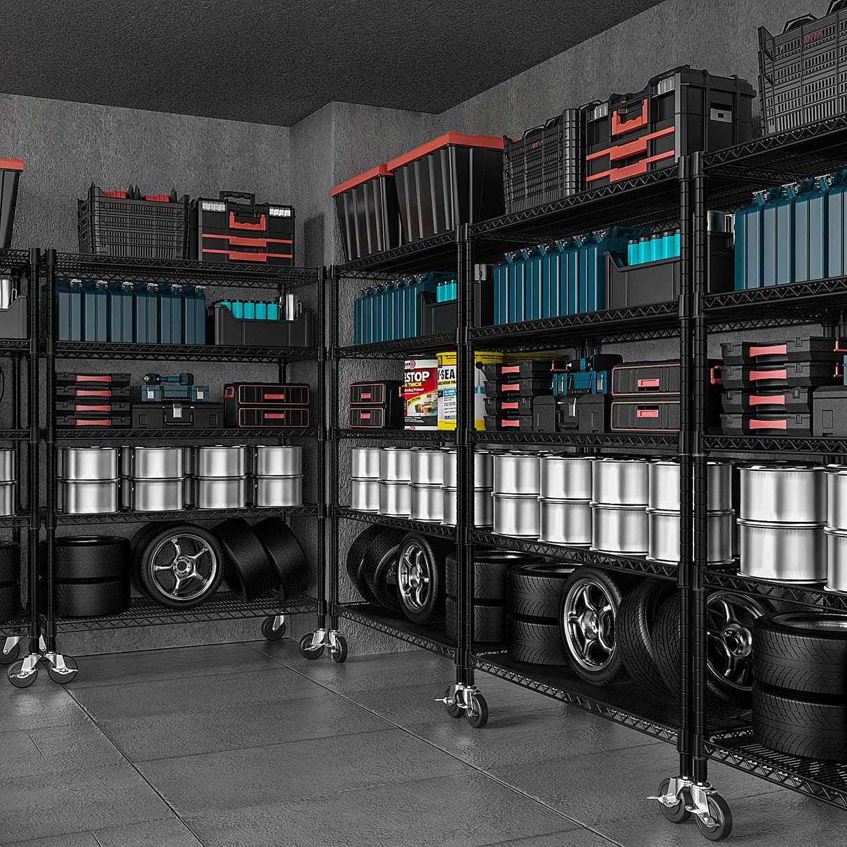 M MZG Garage Shelving 5 Tier Industrial Metal Shelving Units for Commercial, Basement, Pantry, Warehouse, School, Black Heavy Duty Easy Assembly 23.6" D x 53.2" W x 73.6" H M MZG