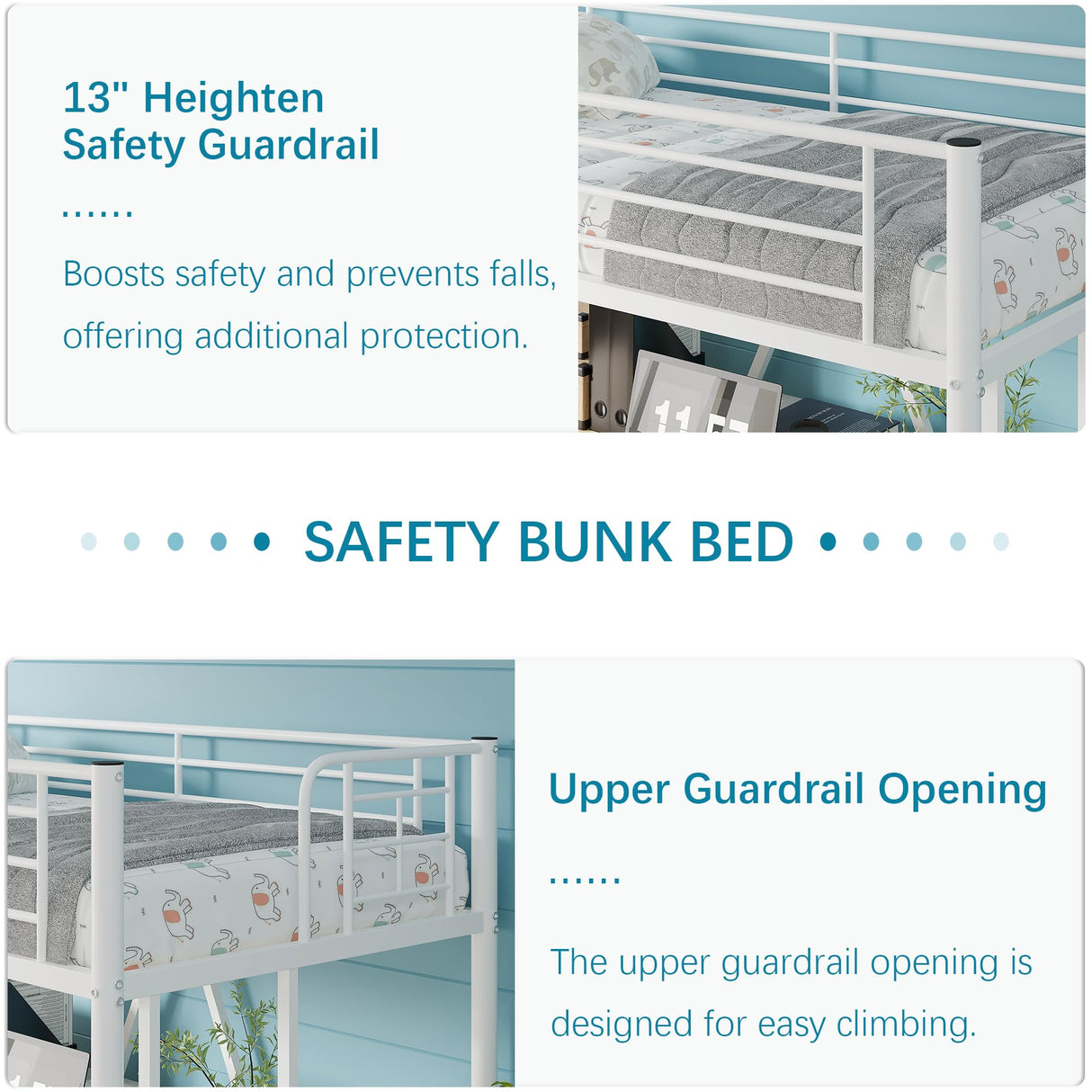 VECELO Twin Size Loft Bed with Full-Length Guardrails and Removable Ladder, Heavy-Duty Metal Frame, Space-Saving Design & Noise-Free, White VECELO