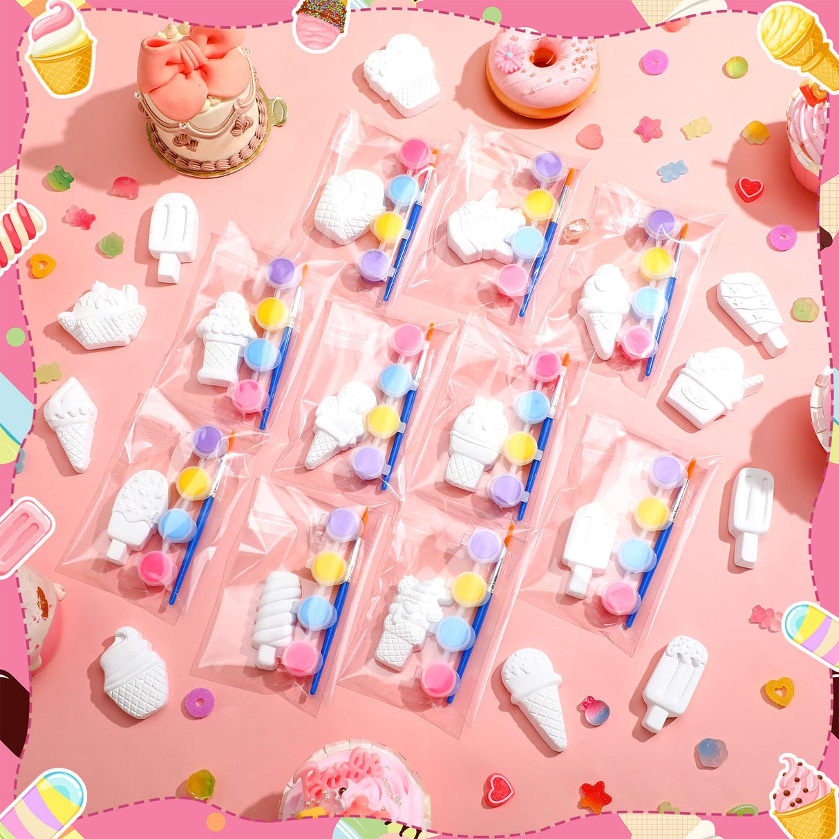 JellyArch 20 Set Ice Cream DIY Painting Kit Ceramic to Paint Your Own Ice Cream Statues Unpainted Plaster Figurines Brushes Acrylic Paints Bags Party Favor for Adults JellyArch