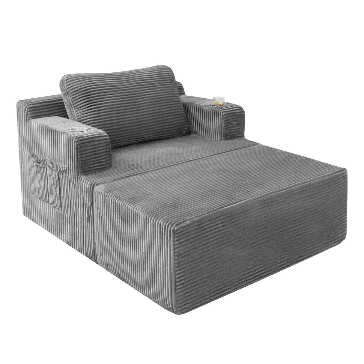 Homall Oversized Chaise Lounge Chair, Cloud Couch with Fluffy Upholstered, Deep Seat Sleeper Sofa Bed with Two Cup Holders, Comfy Boneless Couch No Assembly Required for Living Room, Apartment (Grey) Homall
