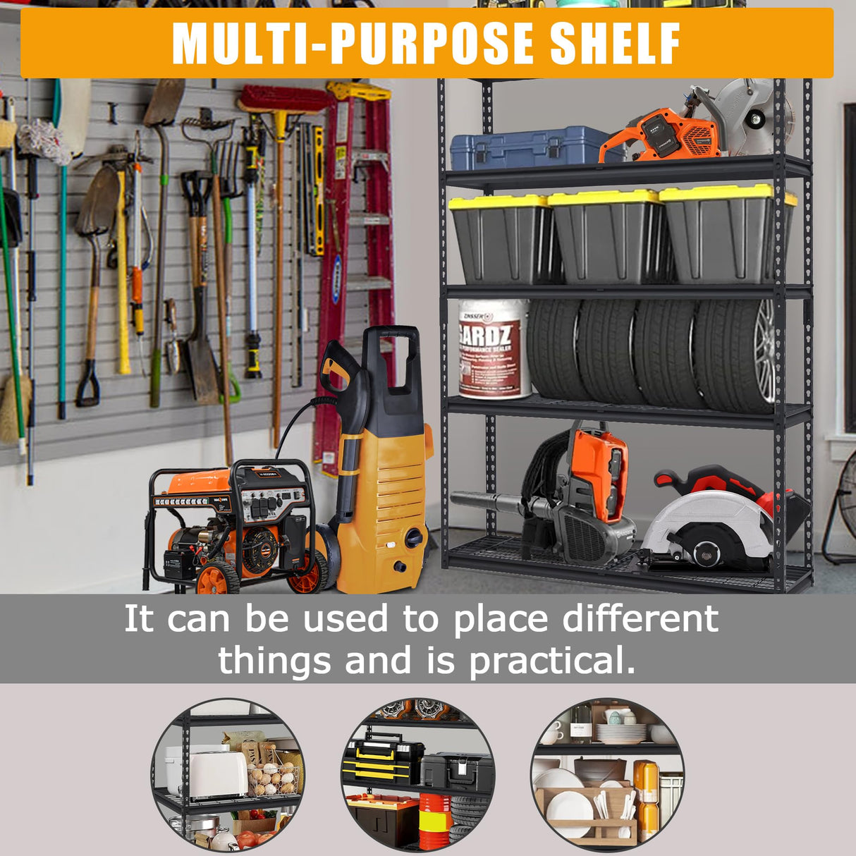 FinerFurnis Heavy Duty 5-Tier Garage Shelving Unit 2500 Lbs Capacity Adjustable Metal Storage Shelves Industrial Utility Rack 48x18x72 Inch Durable and Storage Solution for Garage and Workshop FinerFurnis