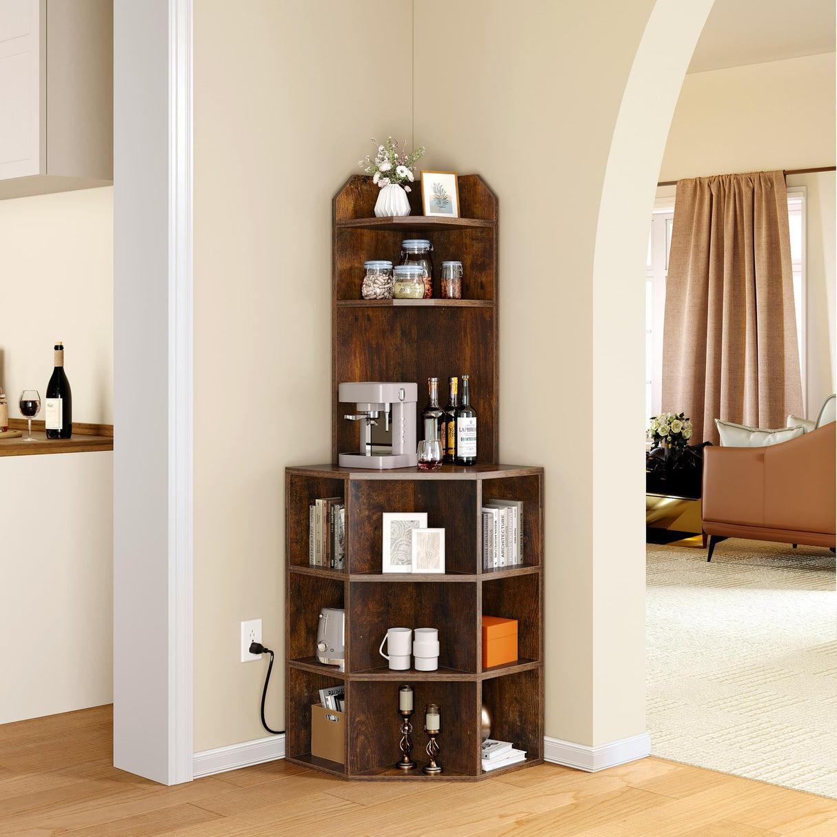 YITAHOME Industrial Corner Shelf with USB Charging Ports and Outlets YITAHOME