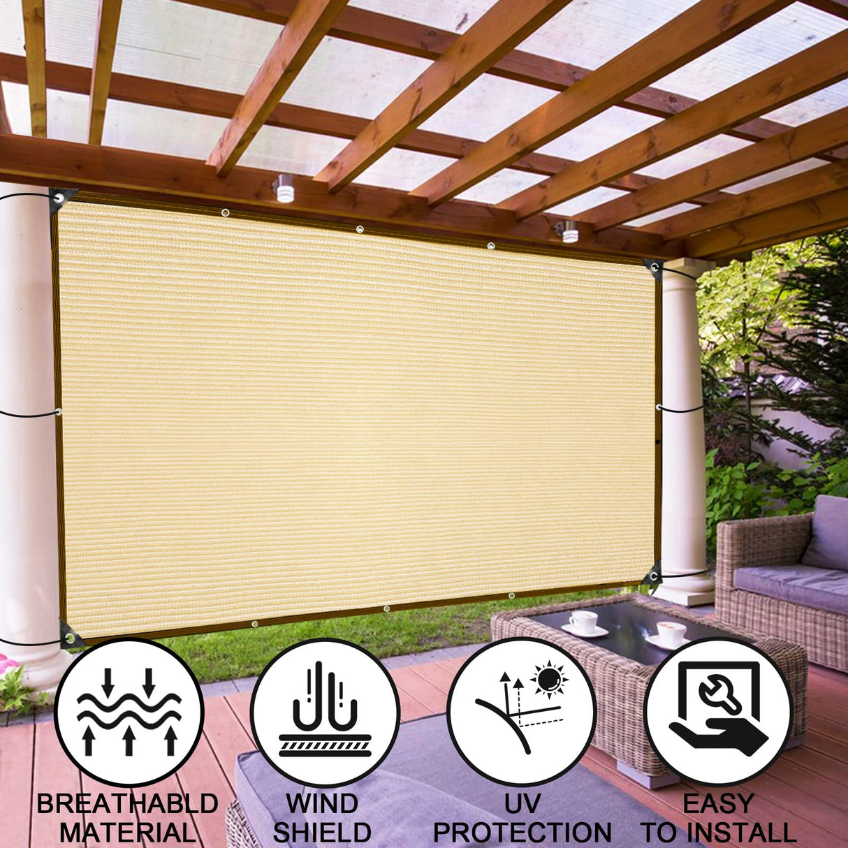 Shade Cloth - Pergola Sun Shade 90% Outdoor Shade Fabric with Grommets for Pergola Cover Patio Gazebo Deck Garden Porch Wheat(3X6FT) ZOZIJIU