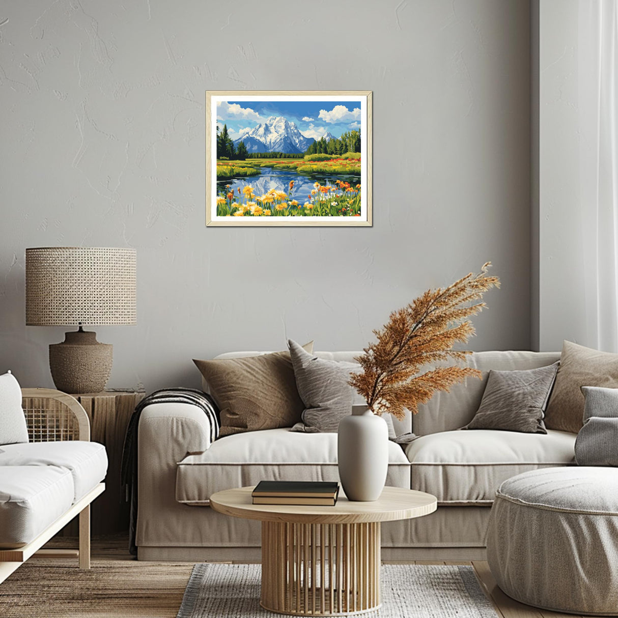 Grand Teton Paint by Numbers Kits, Snow Mountains Paint by Number for Adults, Lake Flower Scenery DIY Acrylic Painting for Home Decor Without Frame(16×20inch) ARNLRDYA