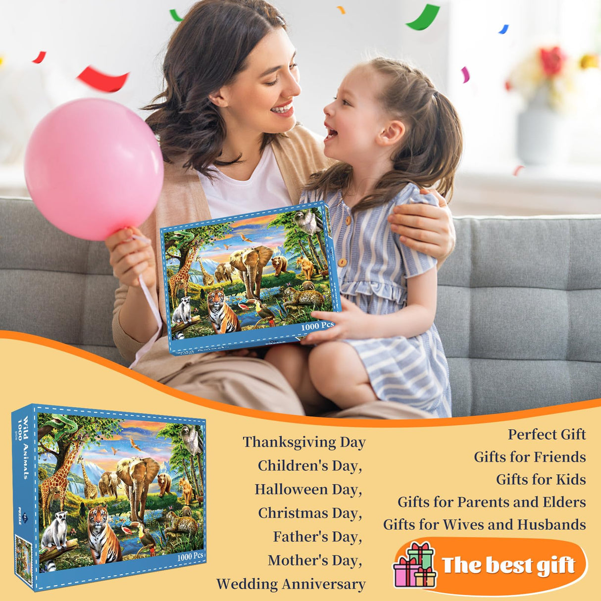 1000 Pieces Puzzles for Adults, Animal World Jigsaw Puzzle Challenging Night Game, Interlock Perfectly No Dust, for House Decoration, Birthday Party Holiday Toy for Kids Boys and Girls TangMosaic