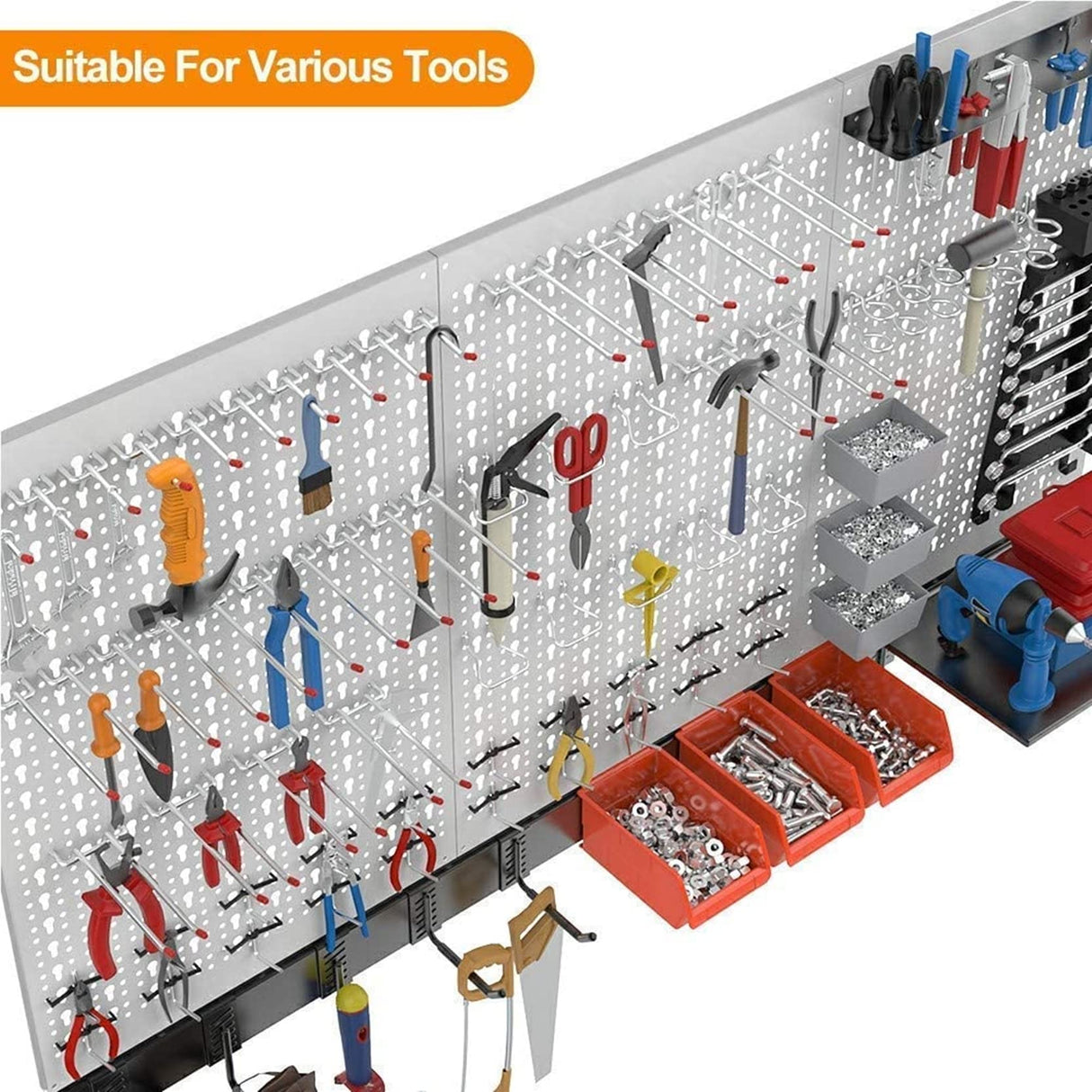 TORACK 109Pcs Wall Organizer Utility Storage Kit with Toolboard Hooks & Accessories, 4 ft. Metal Pegboard for Garage with Wall Mounted Bins & Racks TORACK