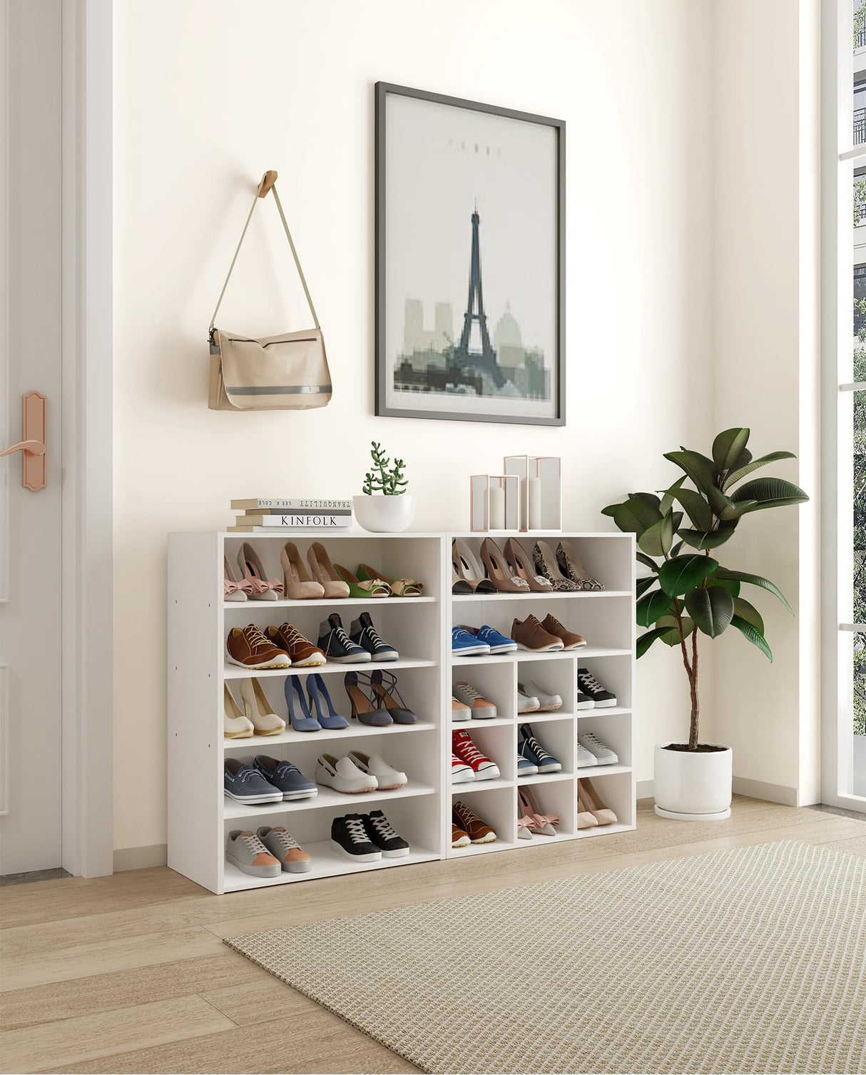 HAIOOU 6 Tier White Shoe Rack, 24 Inches Stackable Wooden Shoe Shelf Organizer Free Standing Shoe Storage Stand with One Movable Storage Shelf for 10-15 Pairs, Perfect for Entryway, Hallway, Closet HAIOOU