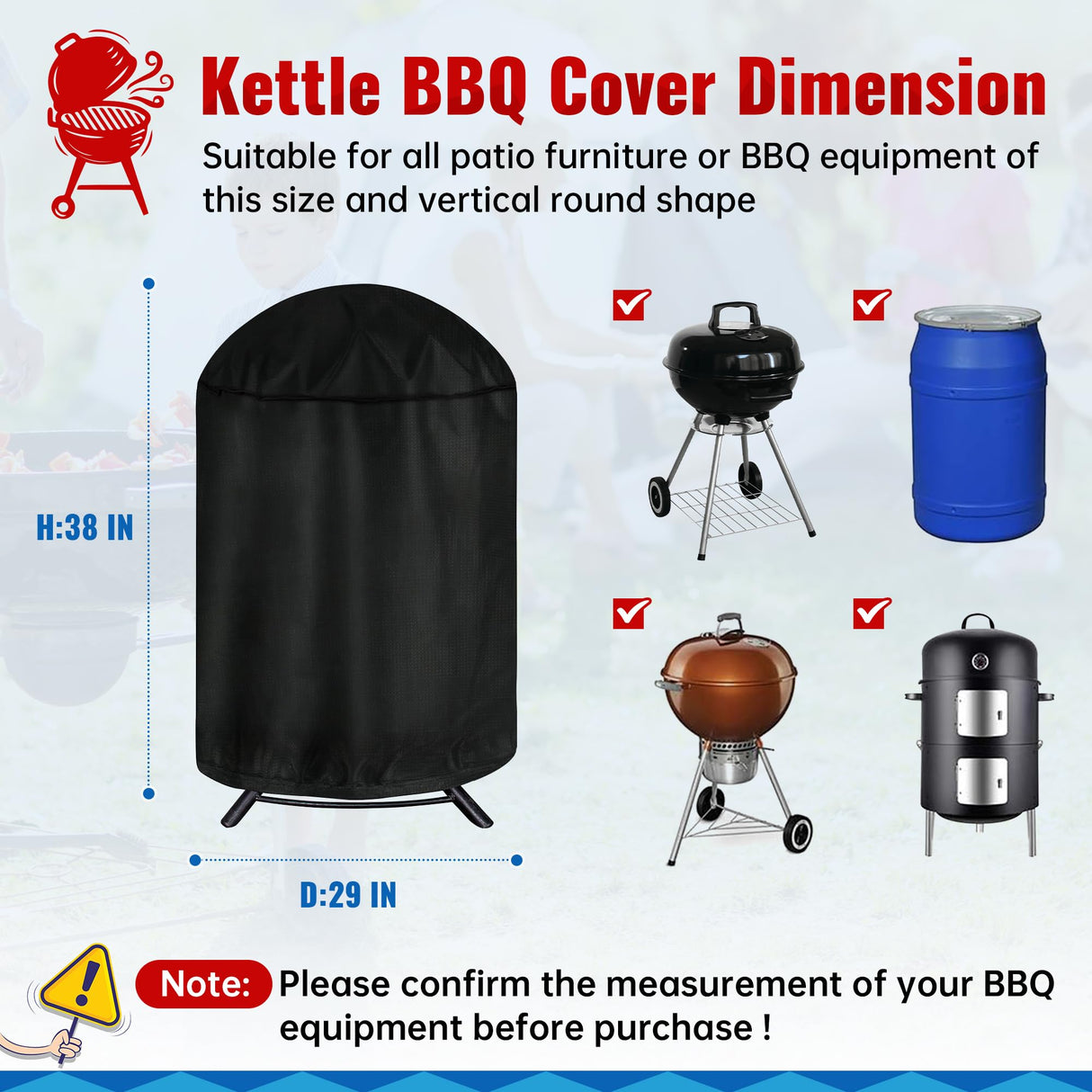 iCOVER Vertical Round Smoker Cover, Kettle Grill Cover, 29 Inch BBQ Barbecue Cover, Dome Smoker Cover, Bullet Smoker Cover, Barrel Cover Fire Pit Cover for Char-Broil Weber George Foreman Brinkmann i COVER