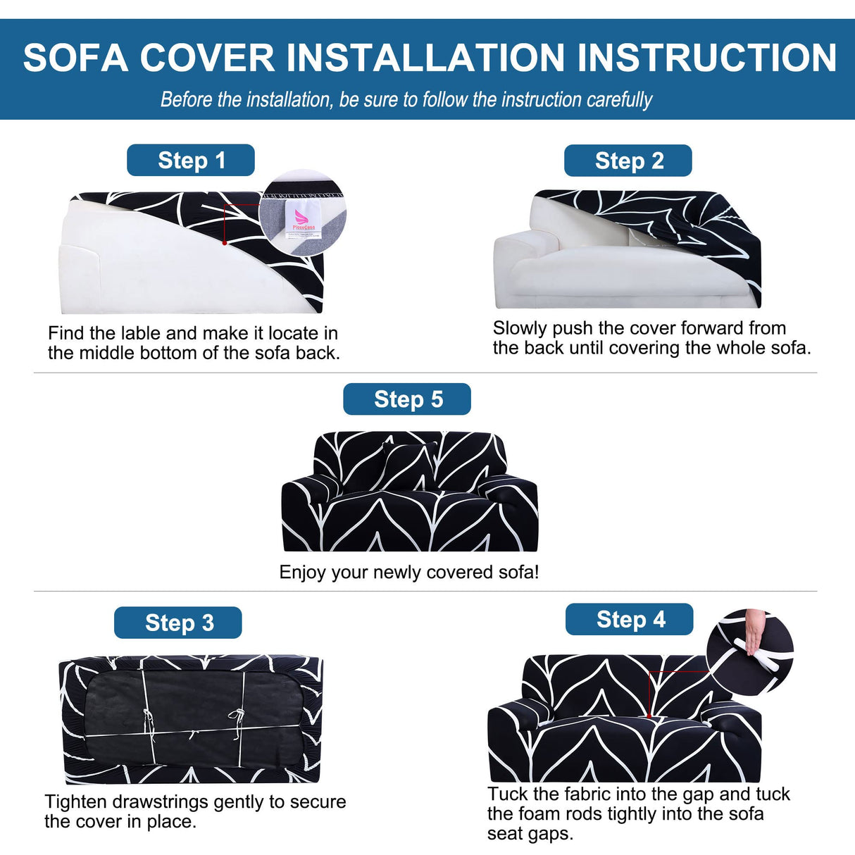 uxcell Stretch Sofa Cover Printed Couch Slipcover for Sofas Loveseat Armchair Living Room Universal Furniture with One Pillowcase (Black White Branches, Large) uxcell