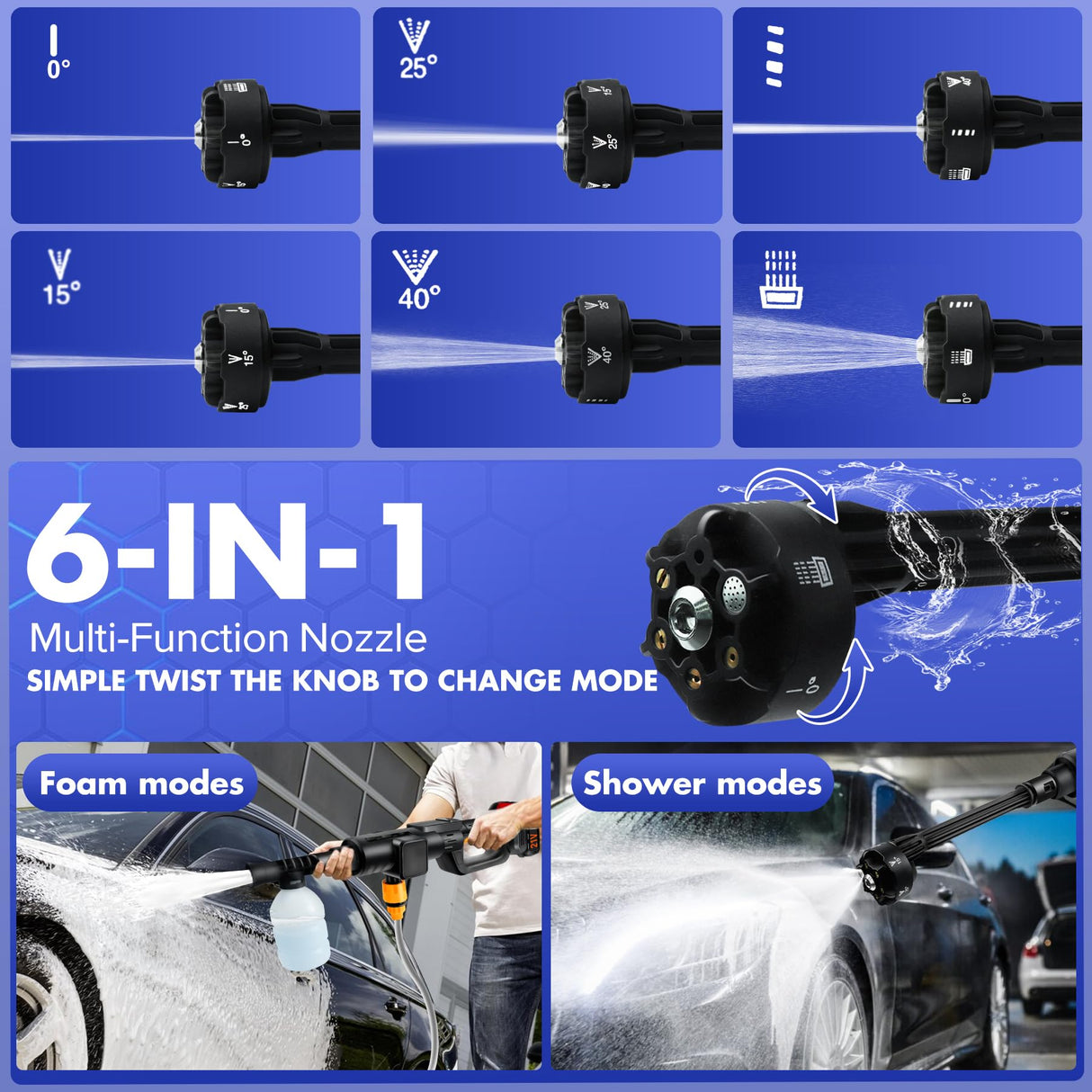 Upgrade 900PSI Cordless High Pressure Washer Gun, 15000mAh Battery Powered Pressure Washer with 6-in-1 Adjustable Nozzle, Portable Handheld Power Washer for Car, Home Cleaning & Garden Watering KlrSwp