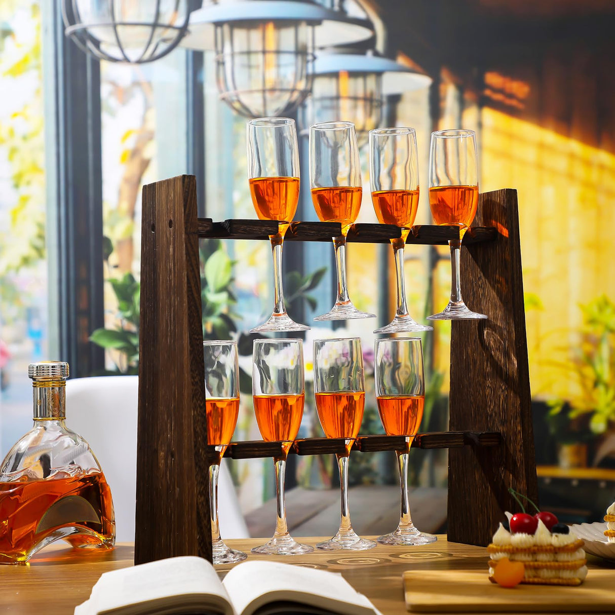 Lineshading 2 Pcs Champagne Flute Glass Holder Stand Wooden Wine Glass Holder Champagne Wall Stand 2 Tier Rack with 20 Slots Drink Tower Shelf for Wedding Party Display Cabinet Lineshading