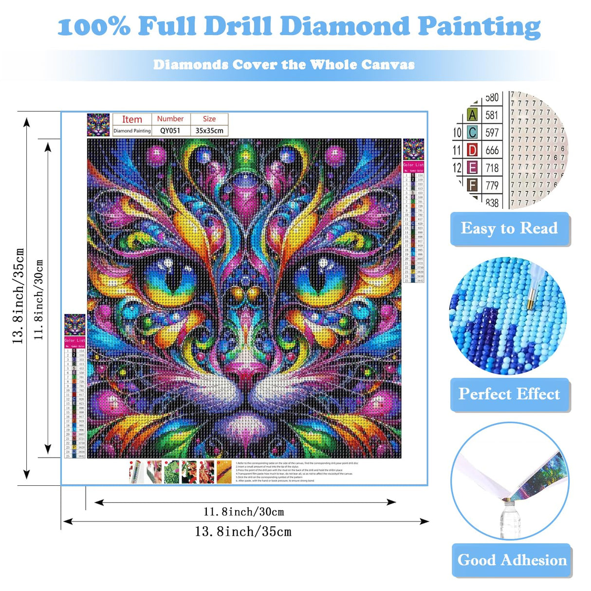 Cat Diamond Art Kits for Adults, 5D Cat Diamond Painting Kits, Animal Dimond Art Paintings Kit, Diamond Dot, Gem Painting Kit, Crafts for Adults, Crystal Art, Home Wall Decor Gifts (14x14inch) Rekxtmo