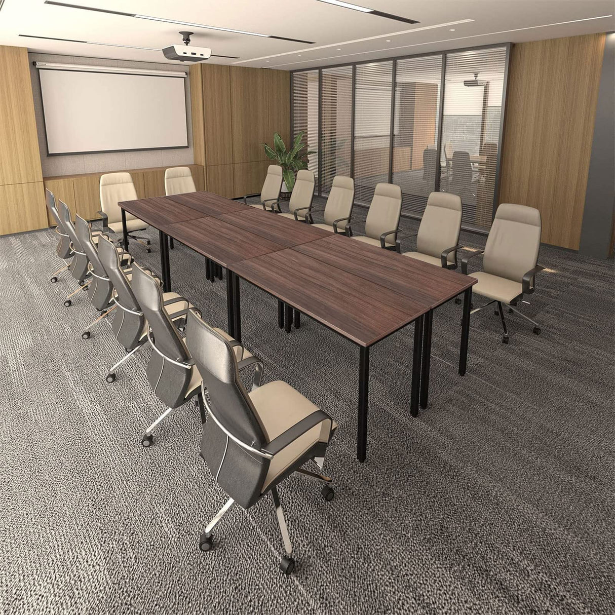 Bonzy Home Conference Tables 14ft Office Computer Desk for Meeting Room Study Writing Printer Table for 16 People Save Space Design Rustic Vintage Walnut 6PCS (165.3"x47.2"x29.5") Bonzy Home