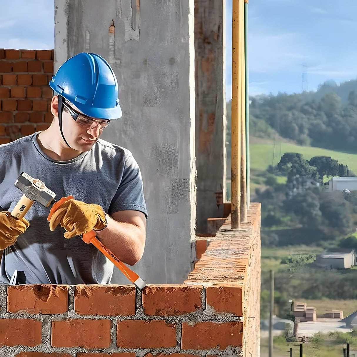 Finder 12-Inch Heavy Duty Flat Chisel with Hand Protection, Flat Head, Demolishing/Masonry/Carving/Concrete Breaker Chisels with Bi-Material Hand Guard FINDER