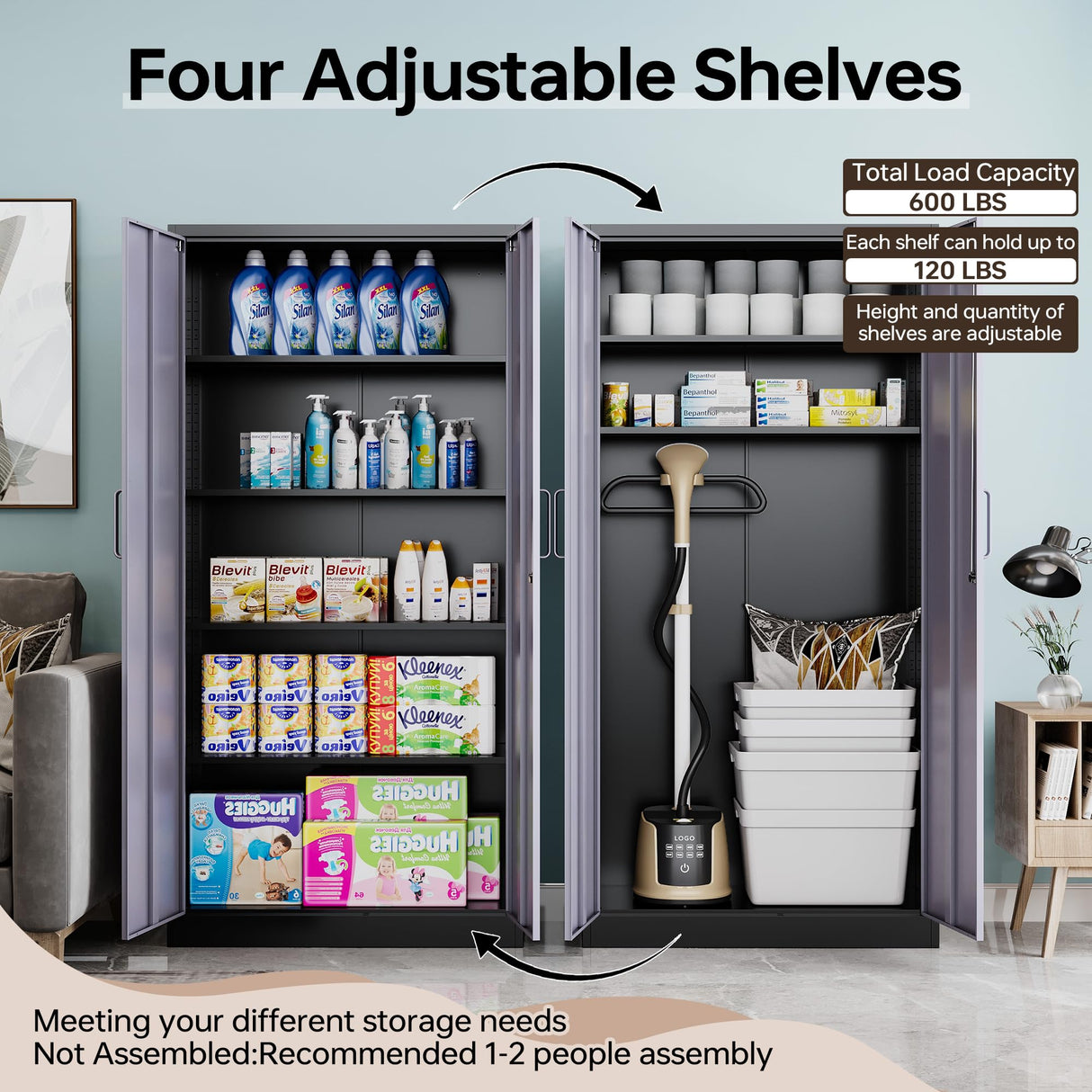 AFAIF Metal Storage Cabinet with Lock,71" Garage Cabinet with 2 Doors and 4 Adjustable Shelves, Steel Locking Cabinets Tall Tool Storage Cabinet, Lockable File Cabinet for Home Office, Pantry AFAIF