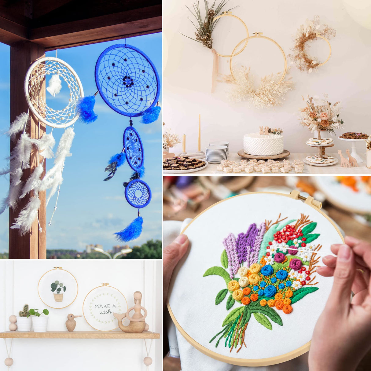 6 Pcs Embroidery Hoop 6 Size, Round Plastic Cross Stitch Hoop with 16 Needles (3.6In to 10.7 in), Small Embroidery Hoop, Cross Stitch Hoops and Frames, Suitable for Embroidery, Craft Sewing Phinus