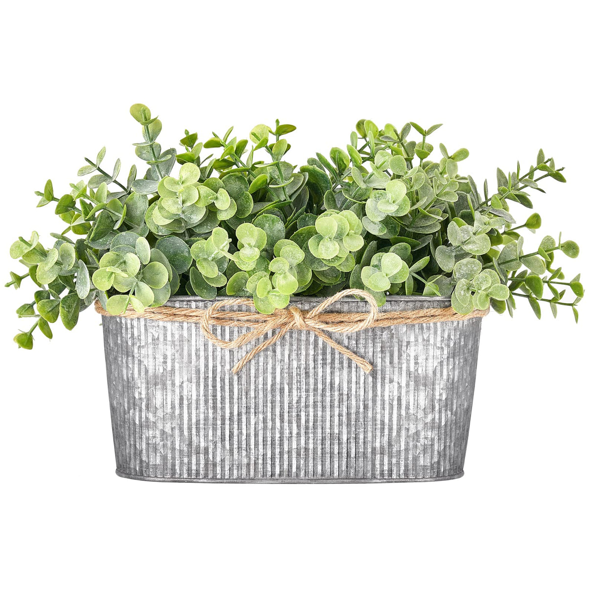 Dahey Artificial Eucalyptus Faux Plants Indoor for Farmhouse Home Decor Fake Potted Plants in Rustic Rectangular Pots Table Centerpiece for Office Bath Living Room Greenery Decor, 7" L x 4" H Dahey