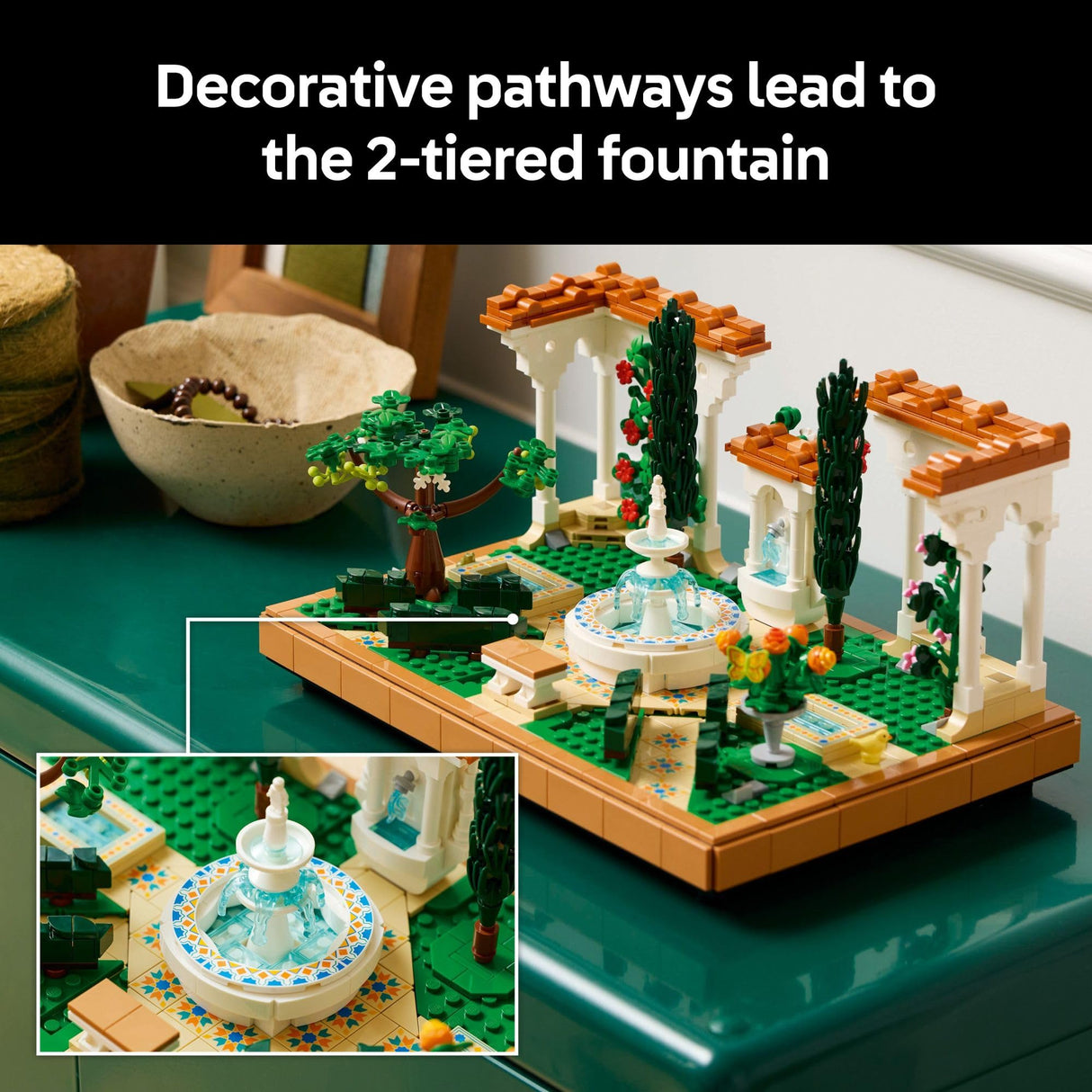 LEGO Icons Fountain Garden Building Set - DIY Kit for Adults, Ages 18+ - Miniature Craft Building Blocks for Home Decor, Display - Gift for Birthday - with Cypress Trees and Grape Vines - 10359 LEGO