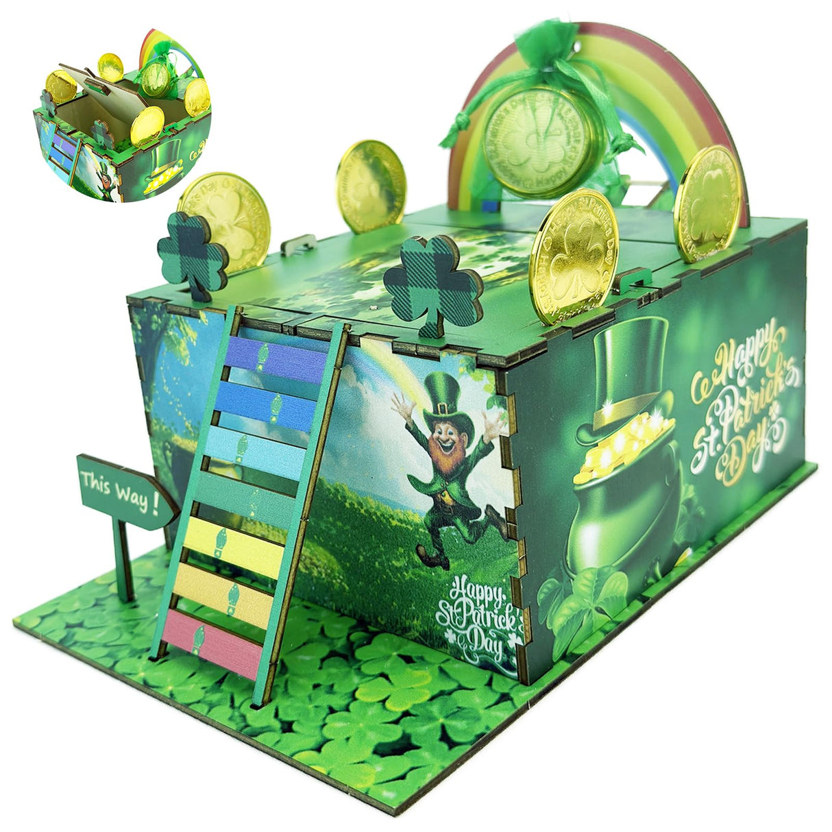 Vecacosic Leprechaun Trap Kit for Kids, Wood DIY How to Catch A Leprechaun Kit St Patricks Day Leprechaun Trap Decorations, Funny Leprechaun Trap Kit Supplies Toys Crafts Gift (A) Vecacosic