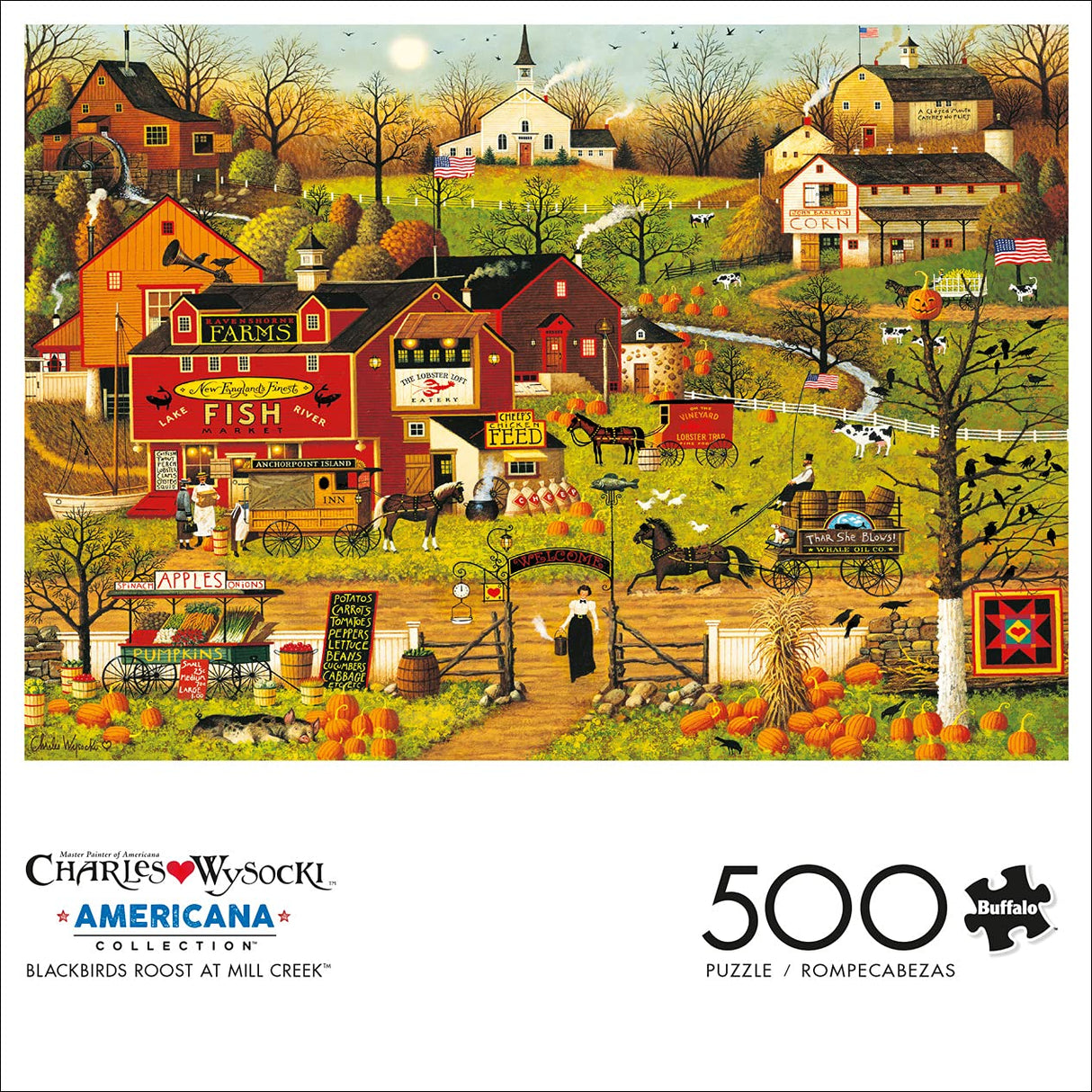 Buffalo Games - Charles Wysocki - Blackbirds Roost at Mill Creek - 500 Piece Jigsaw Puzzle for Adults -Challenging Puzzle Perfect for Game Nights - Finished Size is 21.25 x 15.00 Buffalo Games