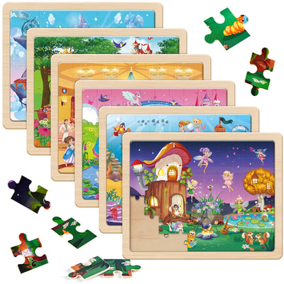 SYNARRY Unicorn Mermaid Princess Fairy Wooden Puzzles for Kids Ages 4-6, 6 Packs 60 PCs Jigsaw Puzzles for Kids Ages 4-8, Preschool Toys Gifts for Toddlers 3-5, Wood Puzzles for 3 4 5 6 Year Old Girls