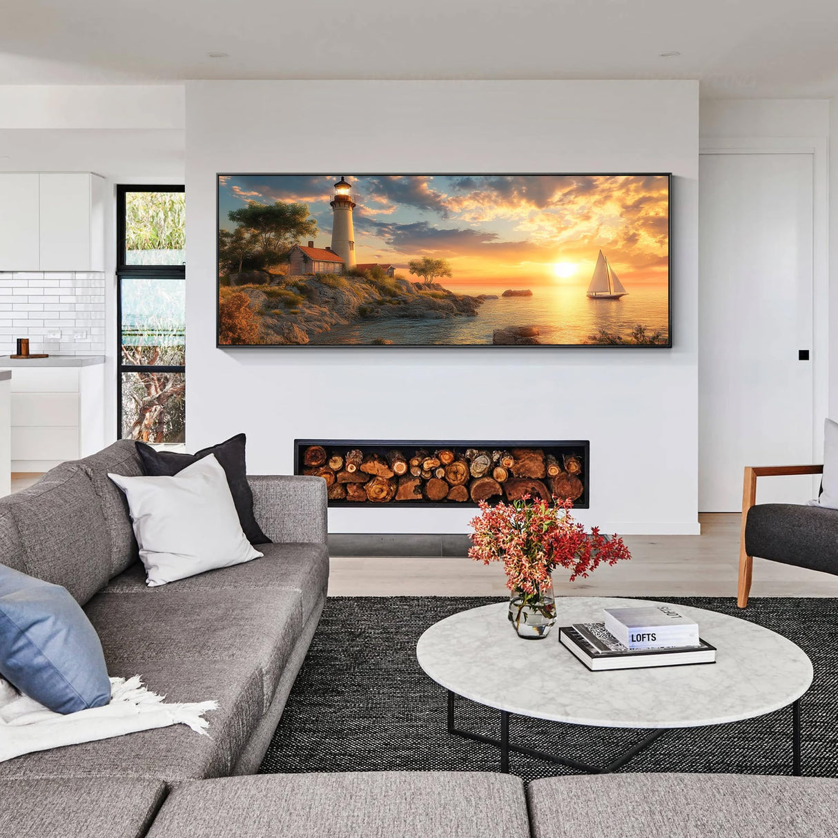 VAIIEYO Large Diamond Art Kits for Adults Lighthouse, Diamond Art Sunset, Large Diamond Painting Kits Full Drill Round Rhinestone Craft Canvas for Home Wall Decor Gift 11.8x31.5 inch VAIIEYO