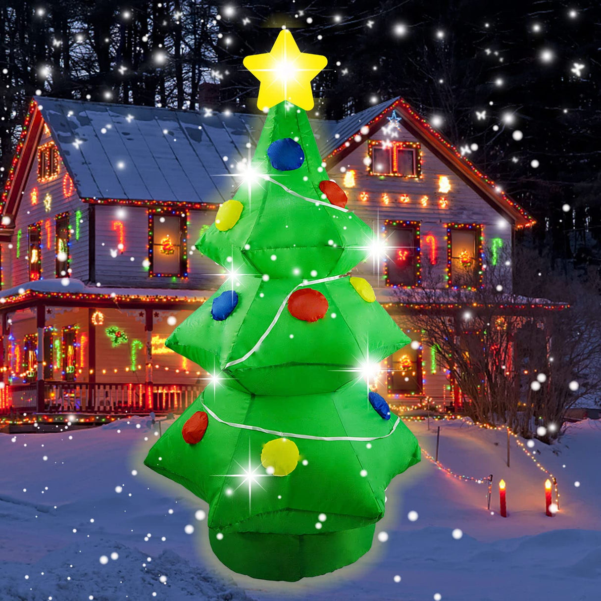 4 Ft Inflatable Christmas Tree with LED Lights Christmas Blow Up Yard Decoration Light Up Tree for Holiday Garden Lawn Outdoor Decor OceanWings