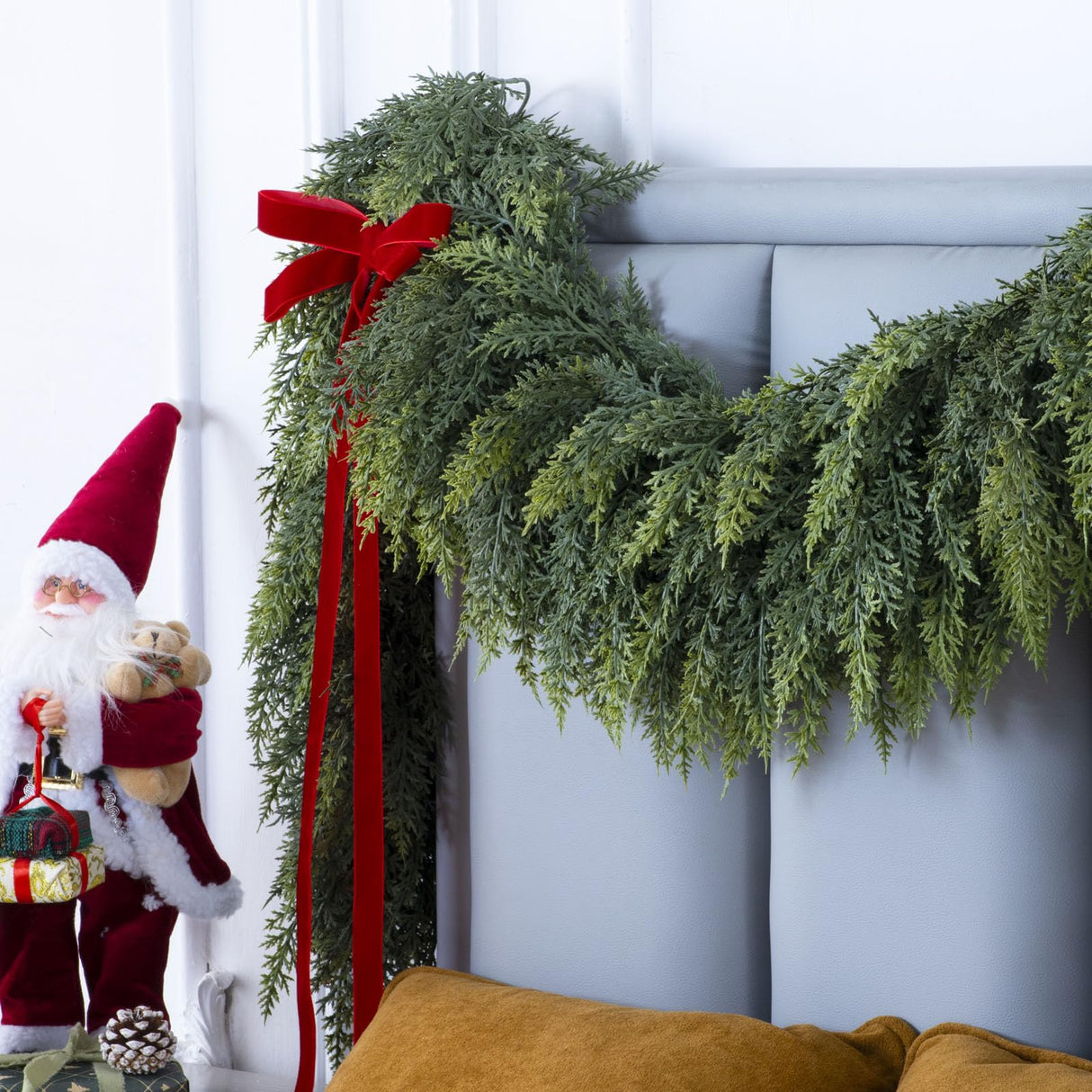 9 Ft Christmas Cedar Garland, Realistic Faux Pine Garlands, Green Artificial Greenery Garland for Winter Home, Mantle, Fireplace, Indoor, Outdoor Christmas Decorations (1Pcs) KIWDY