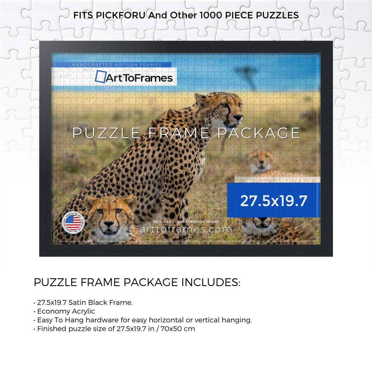 ArtToFrames 27.5x19.7 INCH / 50x70 CM Black Frame for 1000 piece Puzzles.This 1.25 Inch Custom MDF Puzzle Frame is Black - Comes with Economy Acrylic (PuzzleFRBW26079-27.5x19.7) ArtToFrames