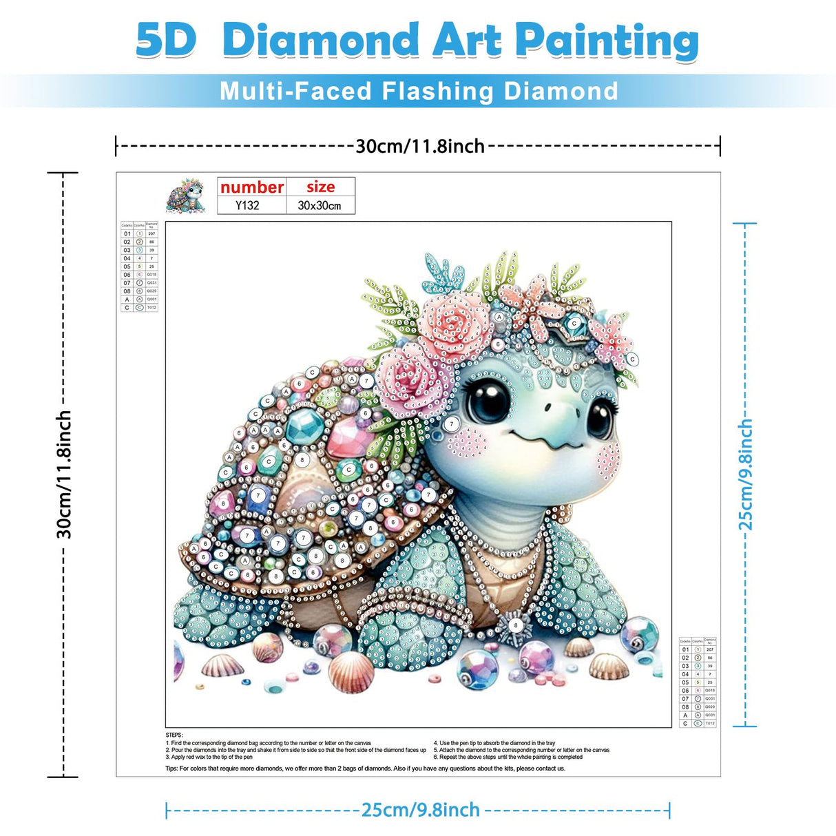 MOGTAA Turtle Diamond Art Painting Kits for Adults, 5D Special Shape Diamond Art Kits for Beginners Flowers, Crystal Rhinestones Diamond Painting Animal Gem Art for Home Decor 12×12 Inch MOGTAA