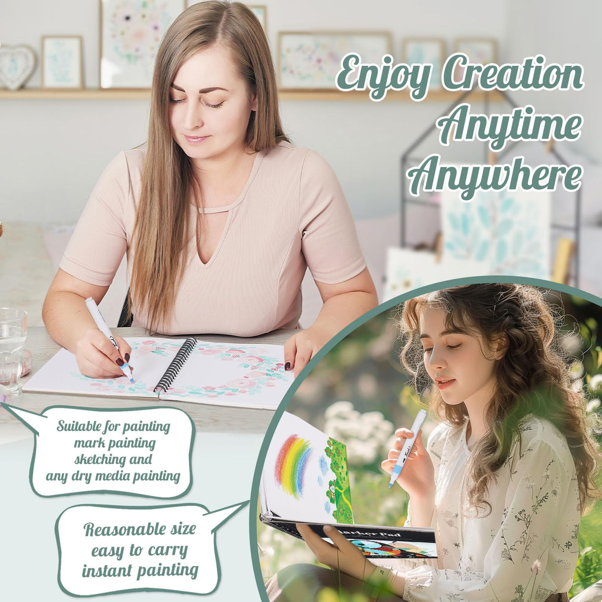 50 Sheets Marker Paper Pad, 7.6×7.6 Inch Bleedproof Art Sketch Pad, 73lb/120gsm Drawing Paper Spiral Sketch Book, Alcohol Marker Paper Painting Coloring Paper for Beginners, Artists, Ideal Gift Prudiut