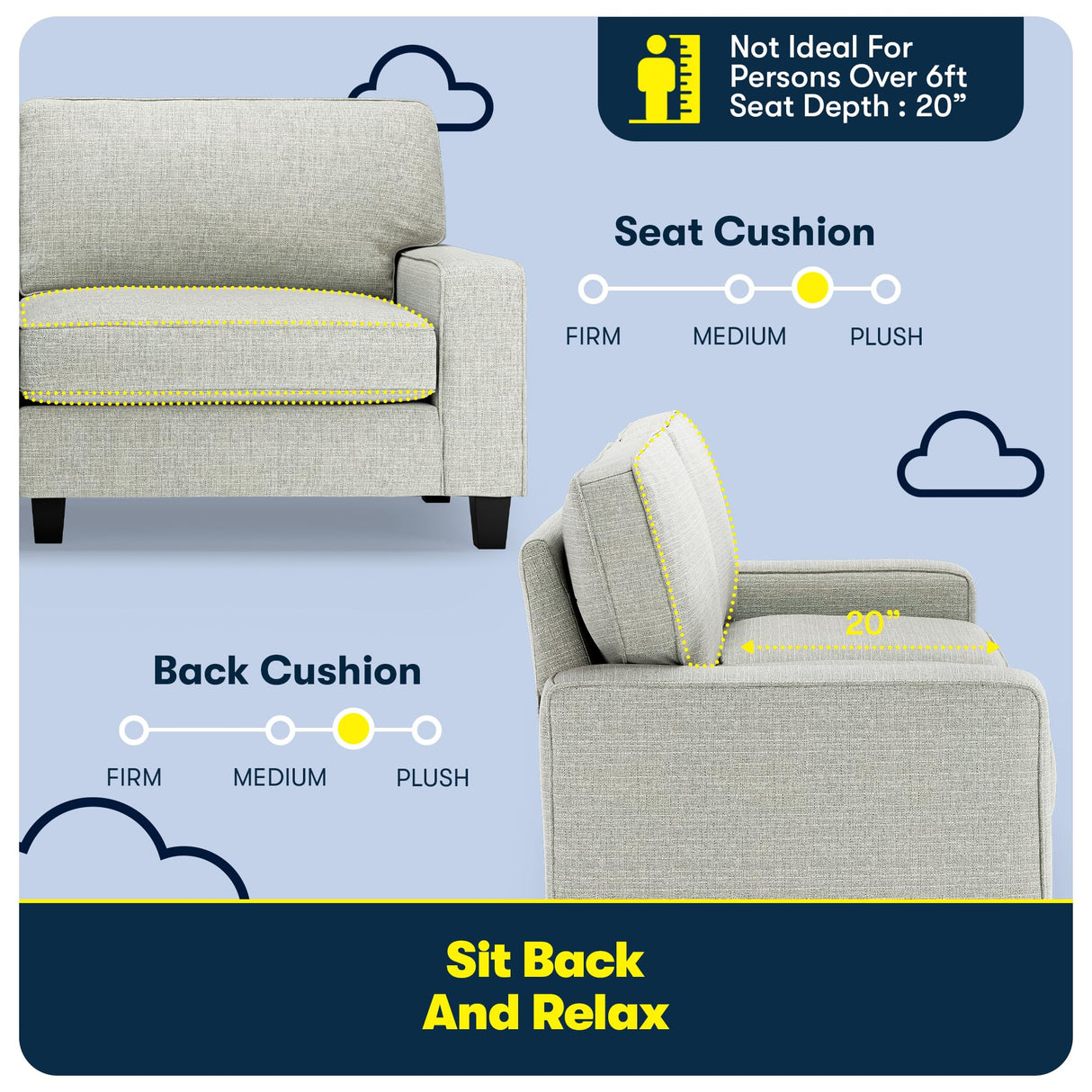 Serta Palisades 78" Track Arm Sofa, Easy Care Polyester, Soft Pillow Back, Pocket Coil Seat Cushions, Removable Covers, Loveseat or Couch for Small Spaces, Living Rooms or Bedrooms, Pebble Gray Serta