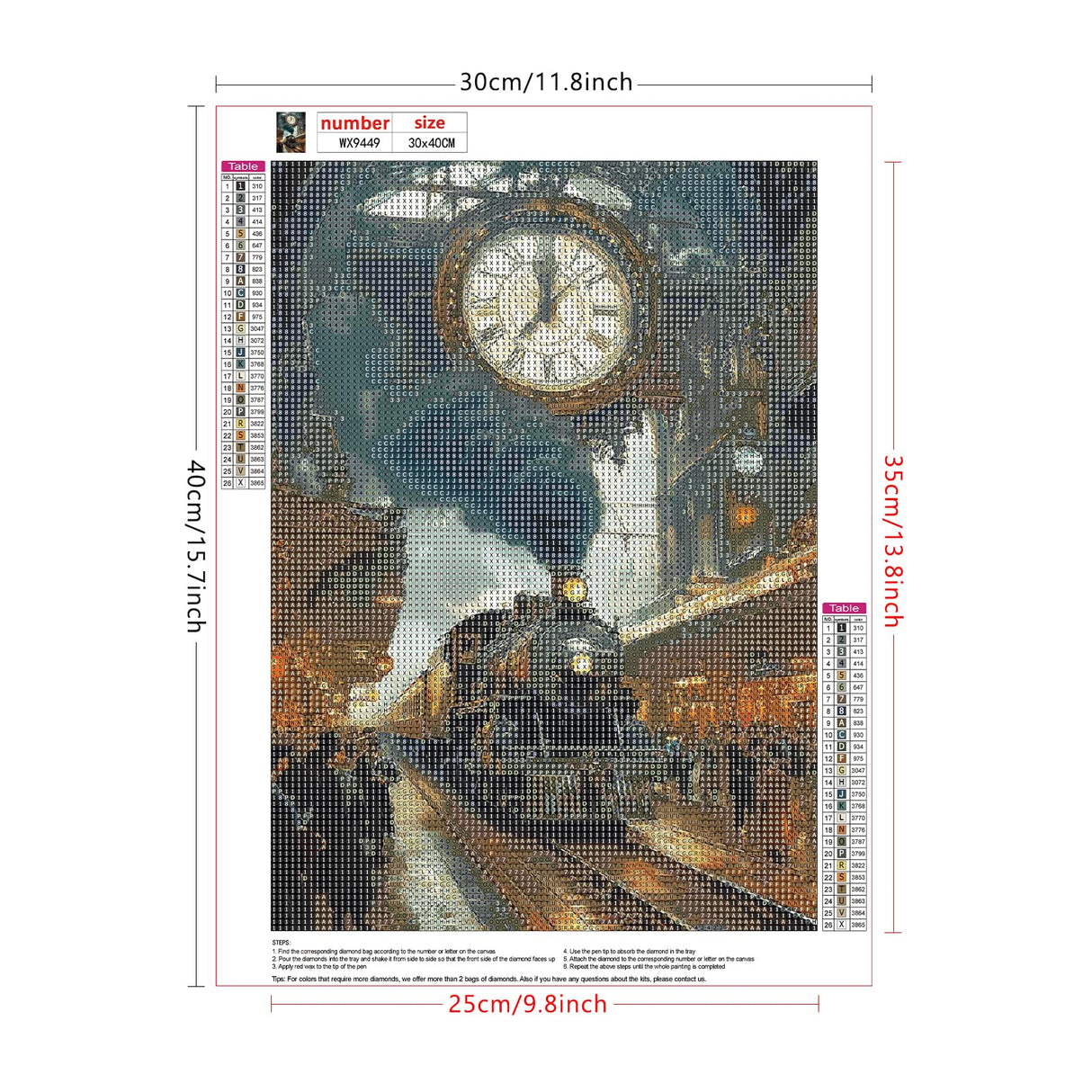 Lxmsja Train Station Diamond Art Kits for Adults, Clock DIY Full Drill Diamond Painting Kits for Beginners, 5D Gem Art Crafts for Adults, Home Wall Decor 12x16 inch Lxmsja