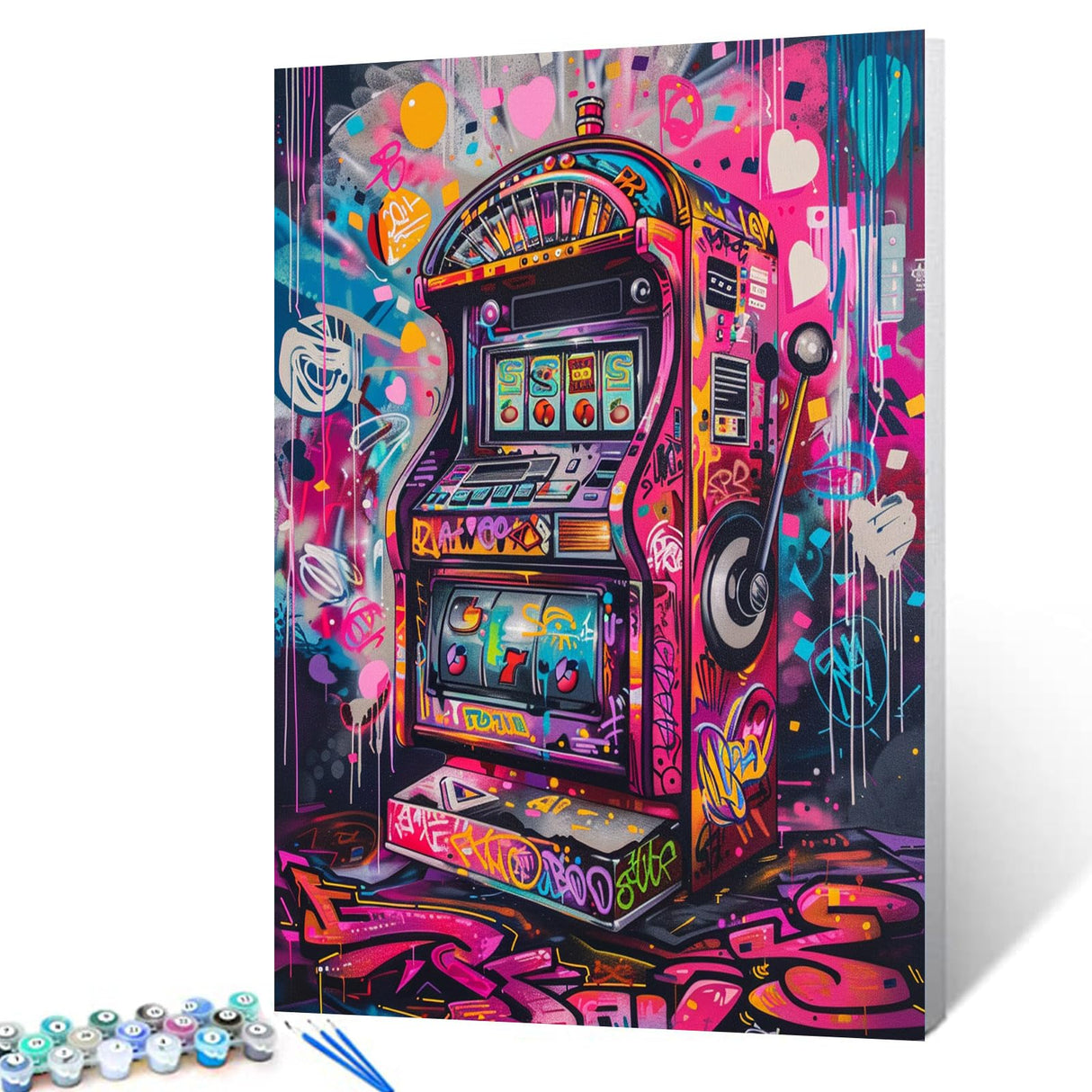 Tucocoo Graffiti Game Slot Machine Paint by Number for Adults Beginner with Paintbrushes Acrylic Neon Gaming Vidio Painting by Numbers Kits Canvas Art Crafts Home Decor16x20Frameless Tucocoo