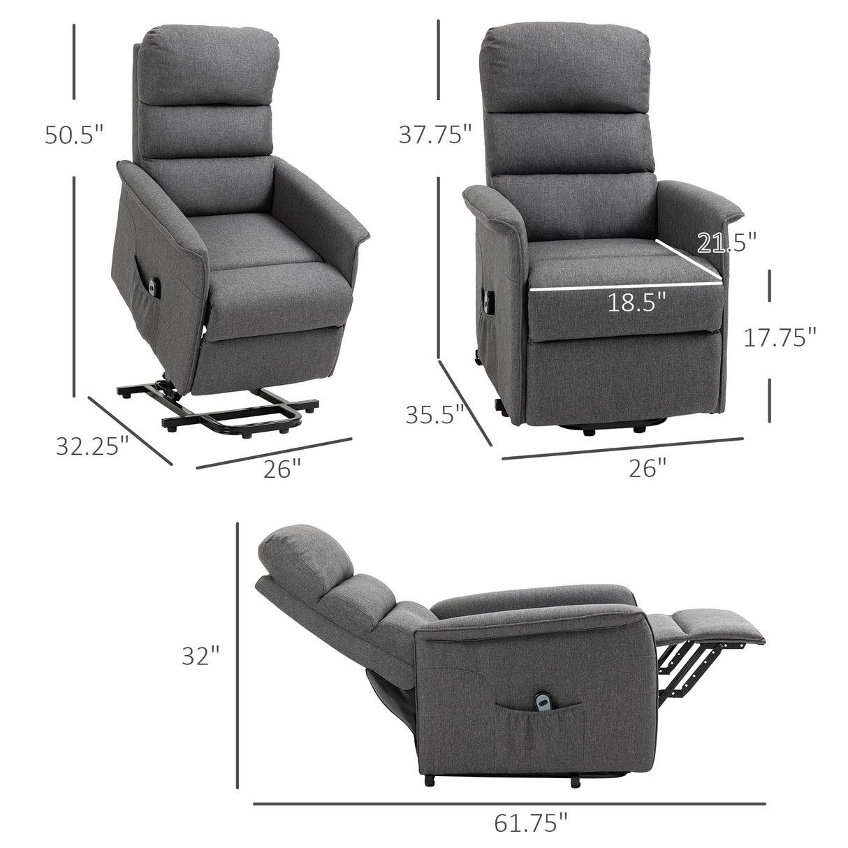 HOMCOM Power Lift Recliner Chair for Elderly, Easy Assembly, Fabric Lift Chair for Adults, Recliner Sofa with Remote Control, Side Pockets for Living Room, Gray HOMCOM