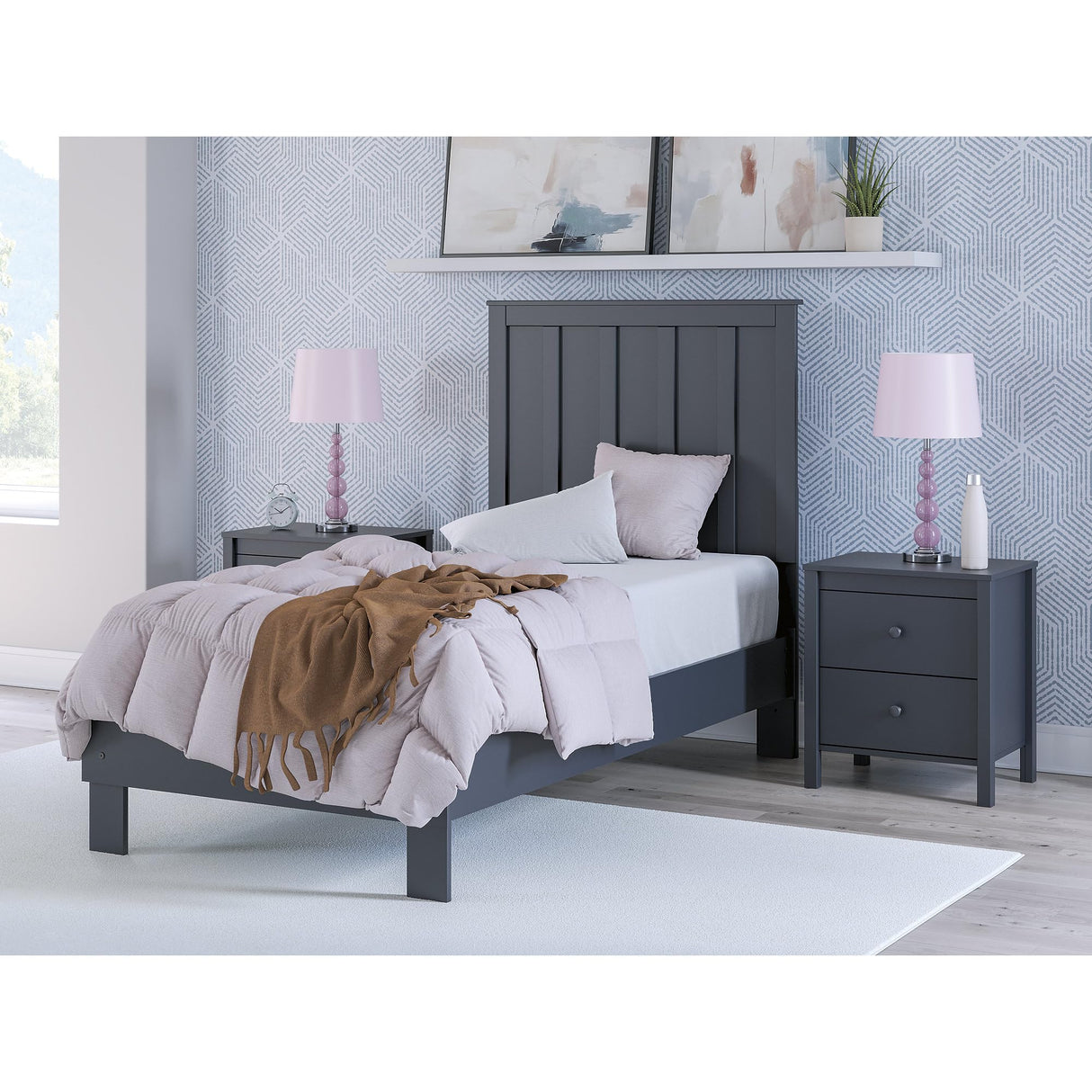 Signature Design by Ashley Simmenfort Farmhouse Panel Headboard with Matte Finish, Twin, Blue Signature Design by Ashley