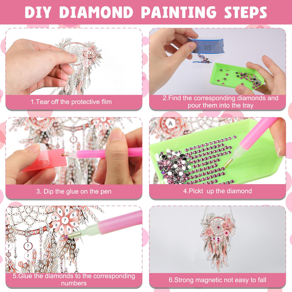 NAIMOER DIY Hanging Diamond Art Kits for Adults, Pink Dream Catcher Diamond Painting Kits, Special Shaped Rhinestone, Acrylic 5D Gem Art Craft Window Pendants Home Garden Wall Hanging Ornament Kits NAIMOER