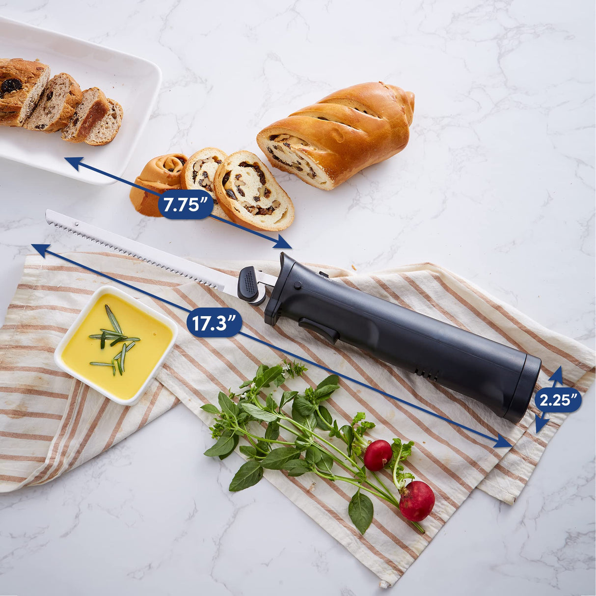 Elite Gourmet EK9810 Professional Cordless Rechargeable Easy-Slice Electric Knife with 4 Serrated Blades and Safety Lock Trigger Release, Carving Meats, Poultry, Bread, Black Elite Gourmet