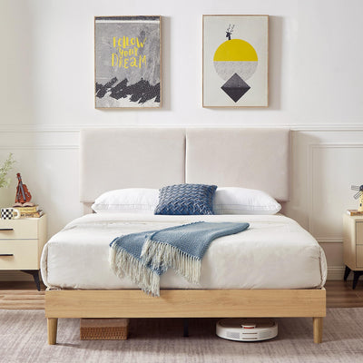 VECELO Adjustable Upholstered Full Bed Frame with Heavy-Duty Slats and Noise-Free Design