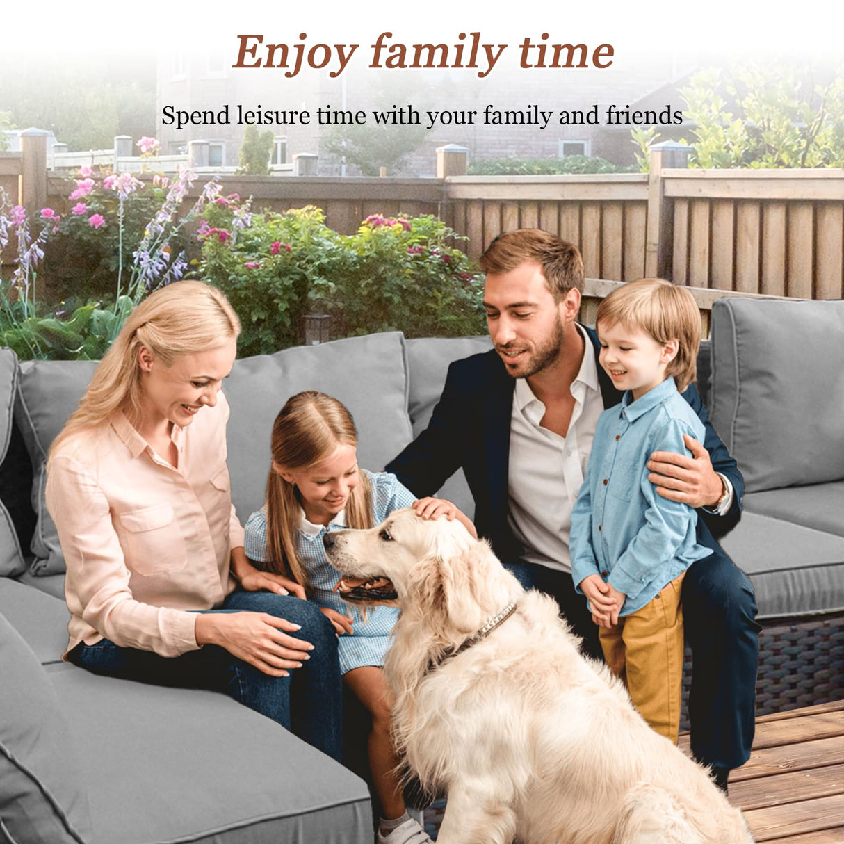 GREZJXC 9 Pieces Outdoor Sectional Patio Furniture Set with Fire Pit Table PE Rattan Wicker Patio Sectional Armless Conversation Set with Cushions Grey GREZJXC