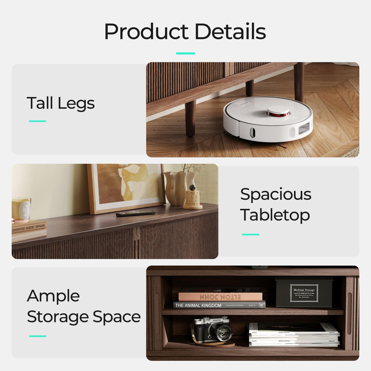 LINSY HOME TV Stand for 65" TV, Mid-Century Modern 58" Entertainment Center with Sliding Tambour Door and Storage Cabinet, Cruved TV Media Console Table for Living Room, Bedroom, Walnut LINSY HOME