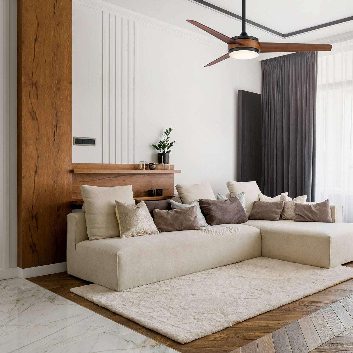 WAC Smart Fans Mod Indoor and Outdoor 3-Blade Smart Home Ceiling Fan 54in Matte Black Distressed Koa with 3000K LED Light Kit and Remote Control Works with Alexa and iOS or Android App WAC Lighting