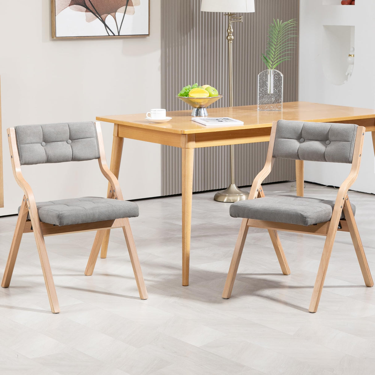 HOMEFUN Folding Chairs with Cushion, Wooden Padded Folding Chairs 2 Pack, Portable and Assembled Folding Dining Chair for Guests Kitchen Office Wedding and Party, Gray HOMEFUN
