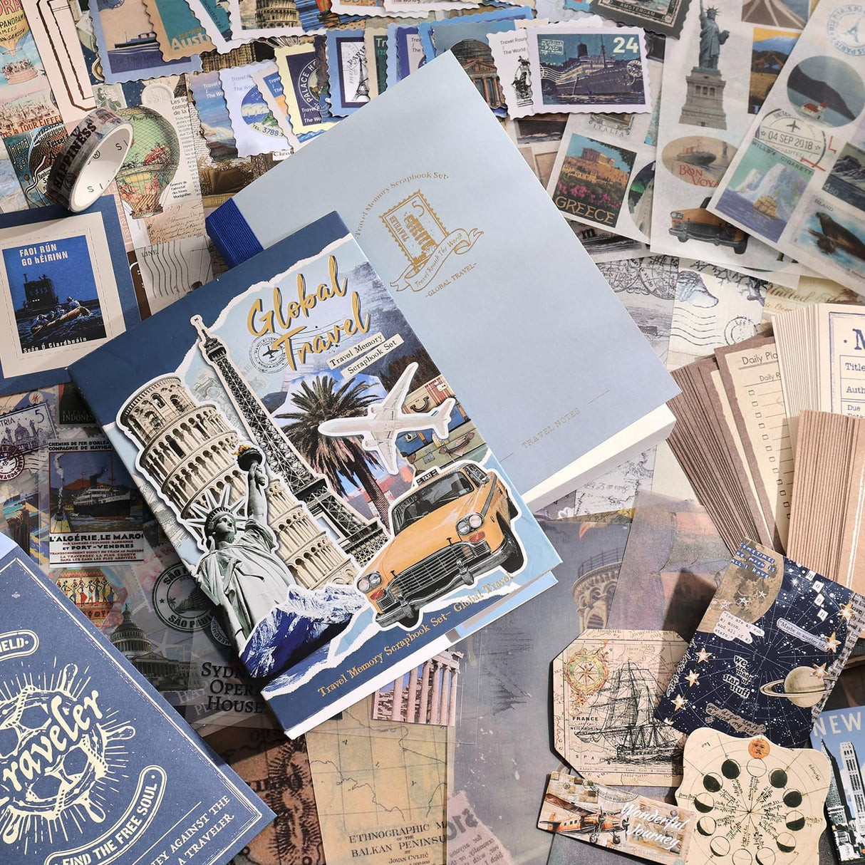 emmoolife Scrapbooking Supplies Kit, Daily Life World Travel Scrapbook Kit for Bullet Junk Journal, Stationery, A6 Grid Notebook, DIY Journaling Supplies, Birthday Craft Gift Teen Girl Kid Women emmoolife