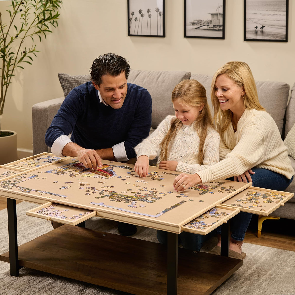 Rotating Wooden Puzzle Board for with 6 Storage Drawers & Protective Cover – Jigsaw Puzzle Table - for Adults & Families Home Entertainment & Puzzle Building (1500 Piece Puzzle Board Rotating)