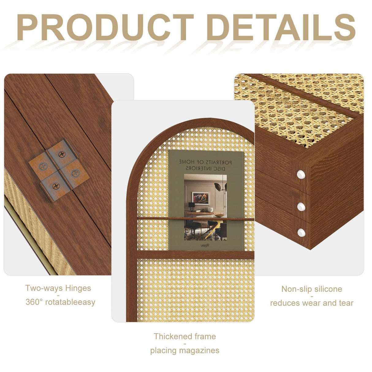 Rattan Room Divider with Bookshelf,Privacy Screen for Home Office & Bedroom,Portable Partition, Wooden Frame Svimi