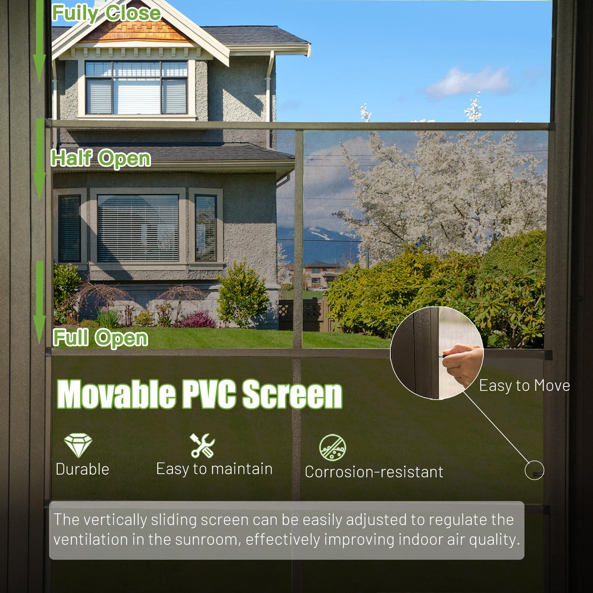 SHPAI 12'x14' Lean to Sunroom, All Weather Wall Mounted Solarium, Hardtop Aluminum Gazebo with Galvanized Steel Roof, 2 Sliding Doors, PVC Screens, Outdoor Permanent Sun Room for Patio, Deck, Backyard SHPAI