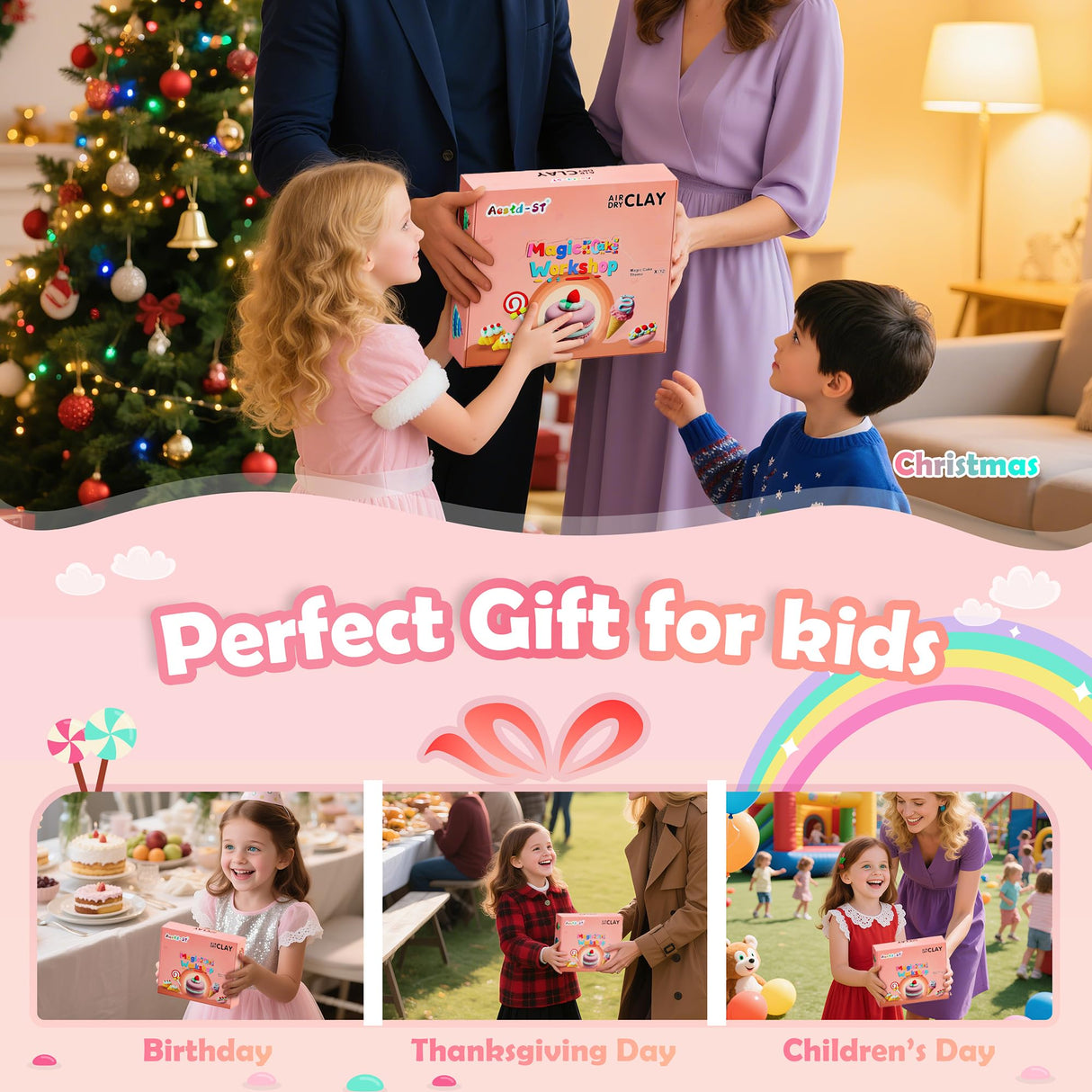 Air Dry Clay Kit - Cake Themed, Modeling Clay for Kids, DIY Model Magic Clay with Sculpting Tools and Tutorials, 12 Boxes Molding Clay, Ultra Light, Soft & Non-Sticky, Arts and Crafts Gift for Kids Aestd-ST