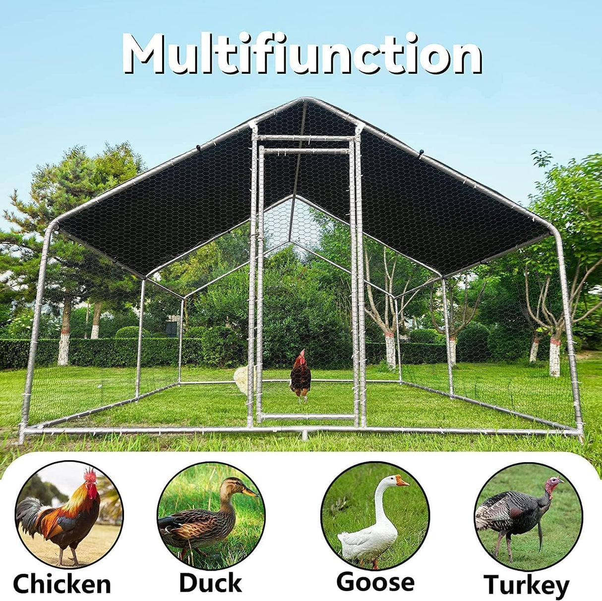 HITTITE Large Metal Chicken Coop with Run, 12.8 x 9.84 x 6.56 ft Walk in Poultry Cage Chicken Run Pen, Outdoor Chicken Runs for Yard with Waterproof & Anti-UV Cover HITTITE